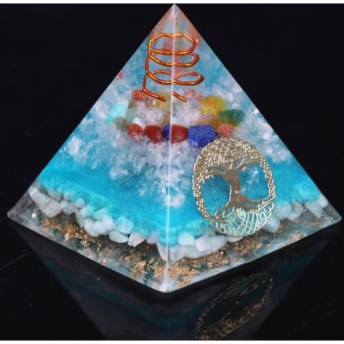 Orgone Pyramid Tree Of Life Amazonite Resin Jewelry 7 Chakra Crystal Decoration Faith Creativity Pyramid Energy Generator