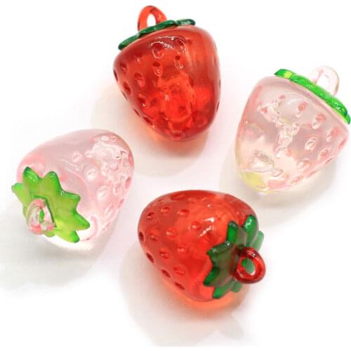 Transparent Style Colorful 3D Resin Acrylic Fruit Strawberry Charms Pendants DIY Jewelry Making Ornament Accessories