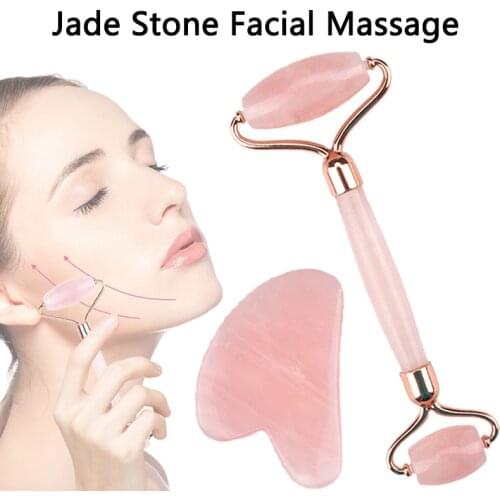 Natural Rose Quartz Jade Roller Gua Sha Scraper Facial Body Massager Pink Jade Stone Face Lifting Beauty Massage Skin Care Tools