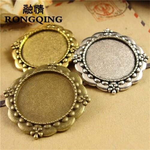 RONGQING Zinc Alloy 25mm Flower Brooches Base Blanks Cabochon Settings 20pcs/lot Jewelry Accessories 3 Colors Available