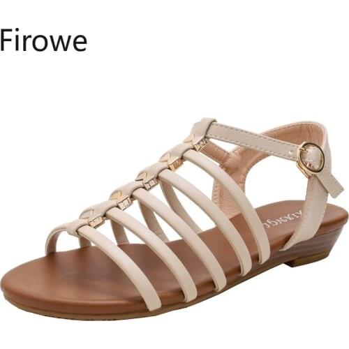 Firowe Women Pu Gladiator Buckle Strap Casual Shoes Sandals Women Wedges Sandals Leisure Designer Sandals Sandalias 2.5CM