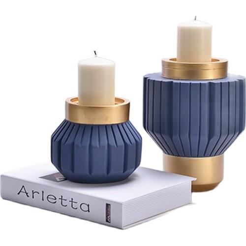 Nordic Blue Resin Candlestick Crafts Creative Gold Candle Holders Accessories Living Room Candles Home Decoration Mumluk Gift