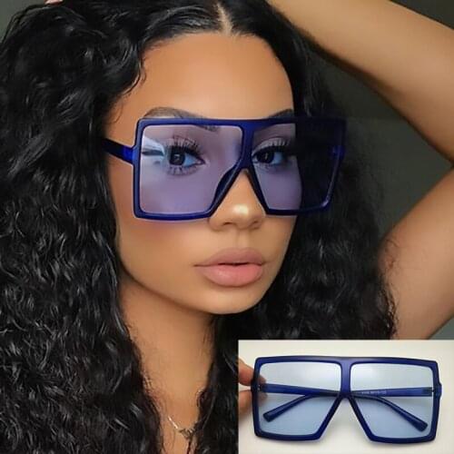 2020 New Dark Blue Oversized Square Sunglasses Women Luxury Brand Clear Pink Yellow Flat Top Sun Glasses Female Men Retro Shades