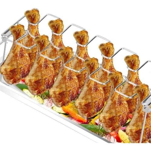 Stainless Steel Chicken Wing Leg Rack Grill Holder Rack with Drip Pan for Bbq Multi-purpose Chicken Leg Oven Grill Rack 2020