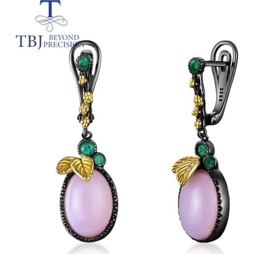 TBJ,2021Natural pink Opal gemstone clasp earring oval 10*14mm 10ct real peru opal jewelry 925 sterling silver for women mom gift