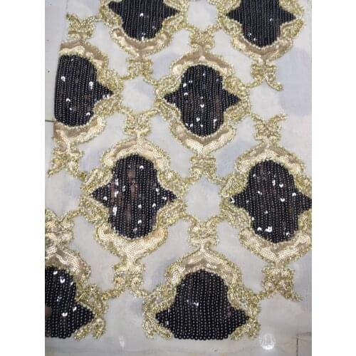 Unique mesh sequins fabric SYJ-4217 paillette fabric with beads french net lace fabric for fashion dress