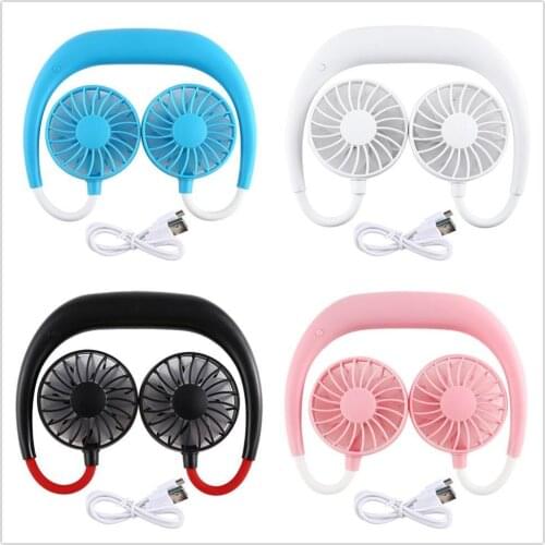 USB portable fan cold fan hands free neck fan hanging rechargeable mini sports fan 3-speed adjustable neck dual fan Home Office