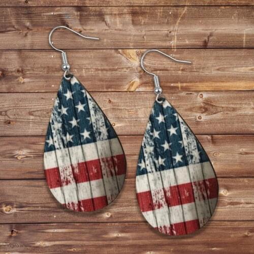Vintage American Flag Print Wood Earrings for Women Fashion Star and Stripe Independence Day Jewelry Wholesale