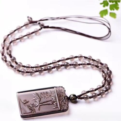 High Quality Ice Natural Obsidian Stone Pendants Fine Carved Bamboo Pendant Sweate Chain Necklace Fashion Jewelry Wholesale