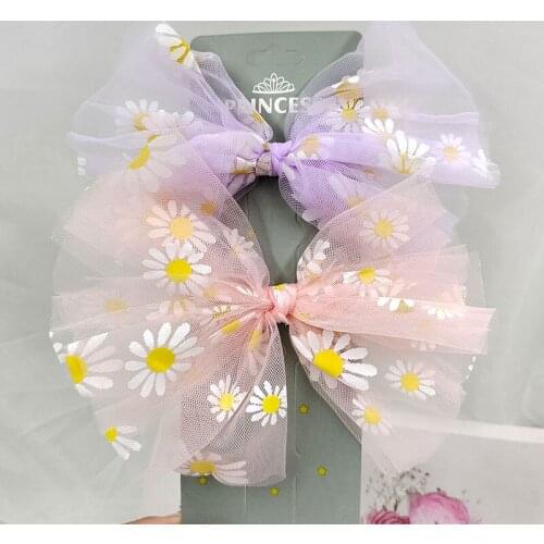 Fresh Flower Mesh Hair Bows Daisy Girls Hair Clips Korean Hairpin Handmade Hairbow Barrettes Party School Hairgrips Accessories