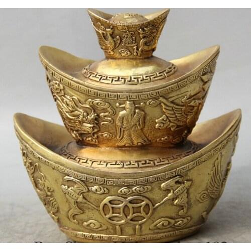 Zhaorui606++6" Chinese Brass Bat Mammon Money Wealth God Dragon Phoenix Rich Yuan Bao Statue