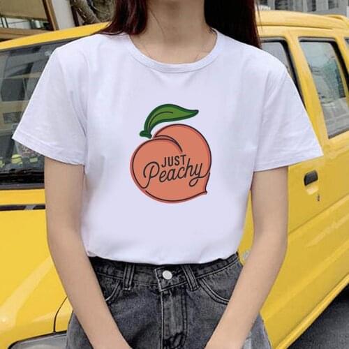Lady Harajuku Kawaii Pink Beautiful Summer Casual T-shirt Womens T-shirt Graphic Peach Juice Japanese Rock Basic O-Neck T-shirt