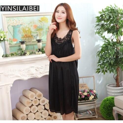 Ultra-Thin Sexy Lingerie Summer Plus Size Women Sleepwear Female Dress Nightdress for Lady Nightwear Faux Silk Nightgowns #51