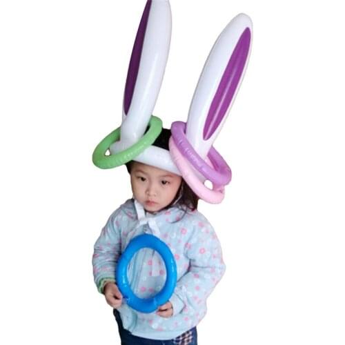 1Set Inflatable Toy Easter Bunny Inflatable Rabbit Ears Hat Inflatable Ring For Easter Bunny Party Game Kids Outdoor Ferrule Toy
