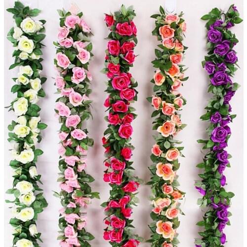 2.2M Rose Artificial Flower Garland Eco-friendly Fake Rose Flower Vine for Wedding Home Room Spring Autumn Garden Arch Decor
