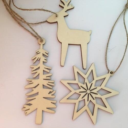 3 Pcs Wooden Christmas Decorations Holiday Ornament With String