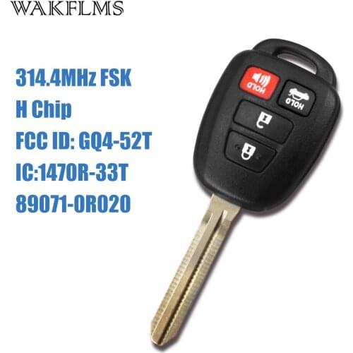 4 Button Remote Car Key 314.4Mhz For Toyota RAV4 Highlander 2013- 2017 with H Chip GQ4-52T