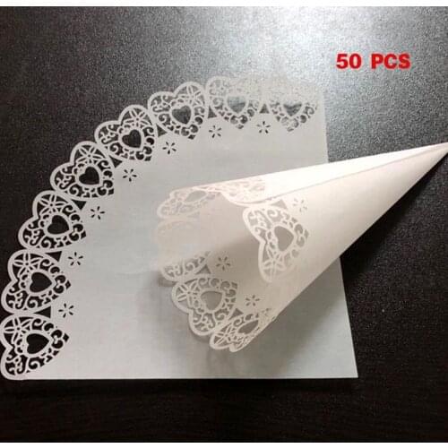 50Pcs Cut Love Heart Lace Laying Candy Wedding Party Favors Confetti Cones Paper Cone Decoration Supplies Gift