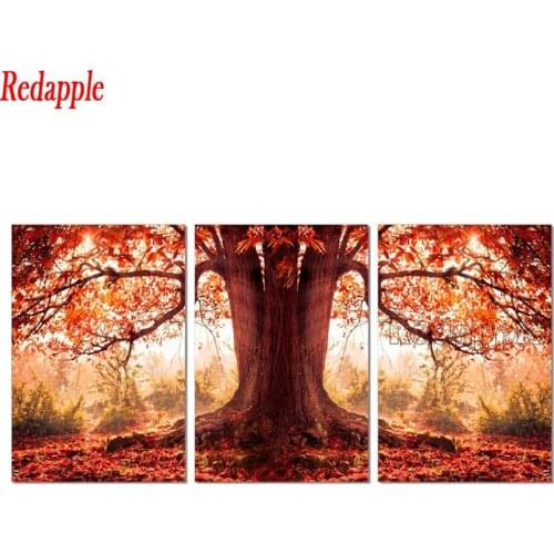 5d Diamond Painting fall big tree Forest landscape Diamond Embroidery Handmade Picture Of Rhinestones Gift 3 pcs set Home Decor