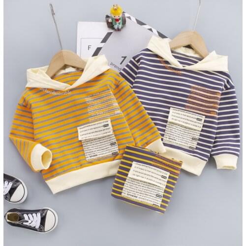 Childrens Hooded Sweater 2021 New Spring Autumn Boys and Girls Baby Tops Classic stripes Jacket Foreign Style Bottoming Shirt