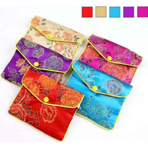 Hot Sale Chinese Style Handmade Silk Embroidery Jewelry Gift Storage Pouch Bag Snap Case Satin Coin Purse Earphone Bag