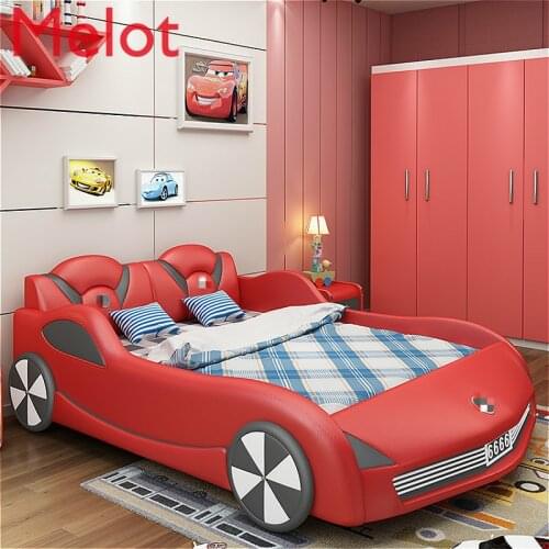 Customized Childrens Bed Single Car Shape Creative Cartoon Room Children Racing 1.5M Bed for Car Boys Leather Bed