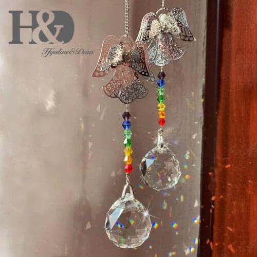 H&D Set 2 Hanging Chakra Crystal Ball Pendant Suncatcher Angel Prism Rainbow Maker Christmas Decoration For Home with Gift Box