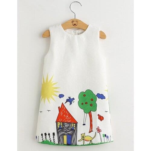 Summer childrens clothing spring baby doodle round neck sleeveless girls dress 3-8 years old baby girl clothes