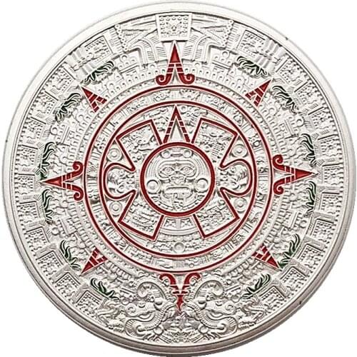 Mexican Maya Aztec Calendar Prophecy Culture Silver Plated 999 Replica Commemorative Coin Collectibles