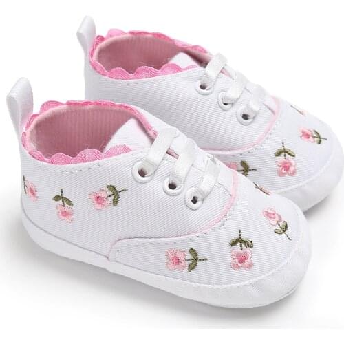 Fashion Newborn Infant Baby Girls Lace Floral Embroidered Prewalker Soft Sole Anti-slip First Walkers Shoes Canvas Sneakers#p4