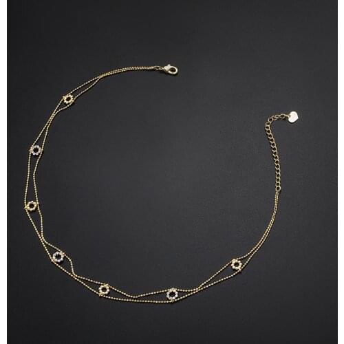 Womens Fashion Necklace Flower Style Adjustable Zircon Hollow Out Double-chain Collare Minimalist Necklace Jewelry Accessory