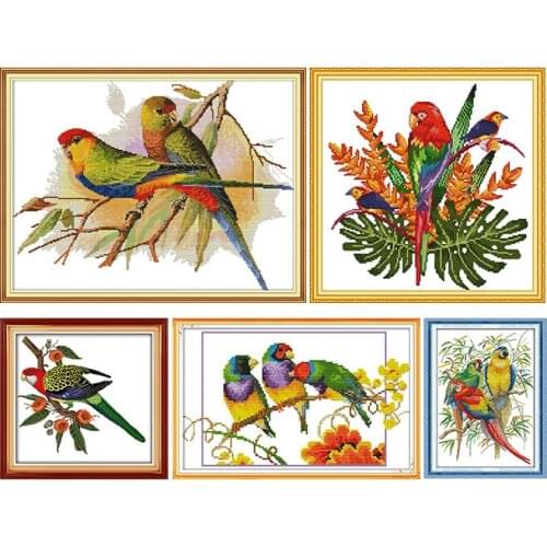 Colorful parrots series counted cross stitch kits 11CT 14CT printed patterns crafts DMC sewing needlework embroidery sets decor