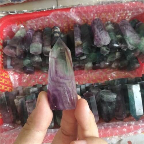 Natural rock green and purple fluorite crystal points