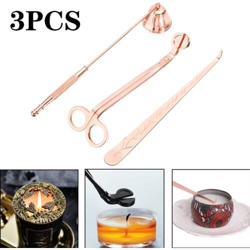 3Pcs/Set Rose Gold Candle Accessories Set Stainless Wick Snuffer Tool Dipper Cutter Clipper Steel Candle Trimmer Scissor Cutter