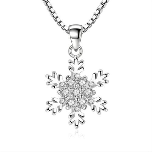 Charm Silver Plated Necklace For Women Party Jewelry Top Quality Crystal Snowflake Pendants Necklace Women Accessories