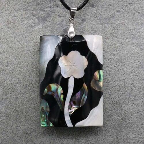 Natural Shell Necklace With Rectangle-Shaped Rose Pendant Leather Cord 2MM Charms For Elegant Women Love Romantic Gift