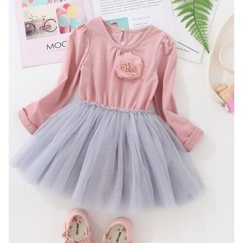 Flower Girls Tutu Dress Autumn Long Sleeve Kid Clothing Wedding Party Performance Costume Fluffy Vestidos For 2-6Ys Children