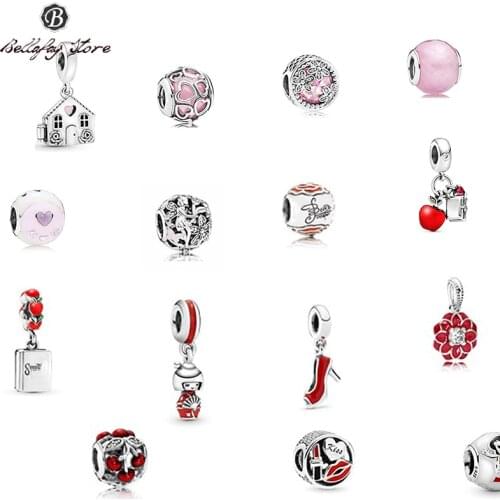 Real 925 Sterling Silver Doll Apple Pendant Cherry High Heels Charm Fits Original Bracelets Banges Girls Bead DIY Decoration