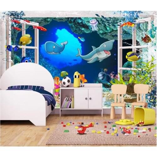 Custom photo wallpaper 3d wallpaper for walls 3 d Cartoon underwater world, dolphin childrens room, kids room mural wall papers