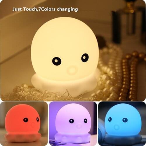 Silicone ABS Touch Octopus LED Night Light For Children Kids Baby 7 Colors Changing LED Bedroom Lamp USB Charging Remote Control