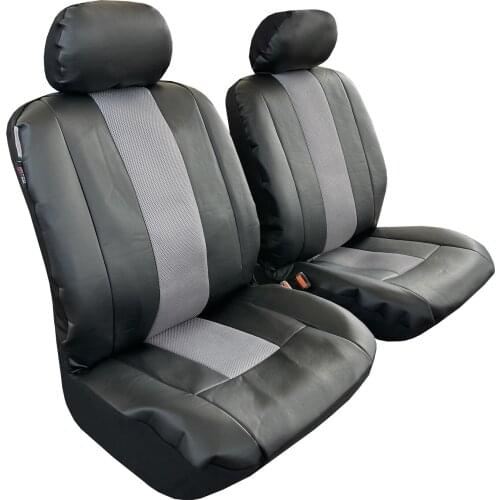 Grey Black Leather Seat Covers For Trucks Dogs Cars SUV, Leatherette Spacer Mesh Front Set Auto Protector