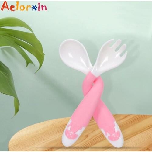 Twisting Fork Spoon Set Portable Puppy Design Baby Food Supplement Tableware Learning To Eat Spoon Flexibl Utensils Baby Spoons