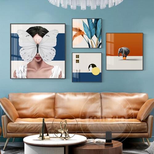 Modern Figure Lady Head Butterfly Picture Home Decor Nordic Canvas Painting Wall Art Posters and Prints Decor Bedroom Dorm Room