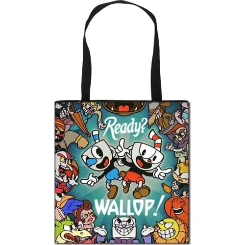 Cuphead Mugman Girls Women Handbag Fashion Shoulder Bag for Travel Ladies Portable Large Capacity Shopping Bags