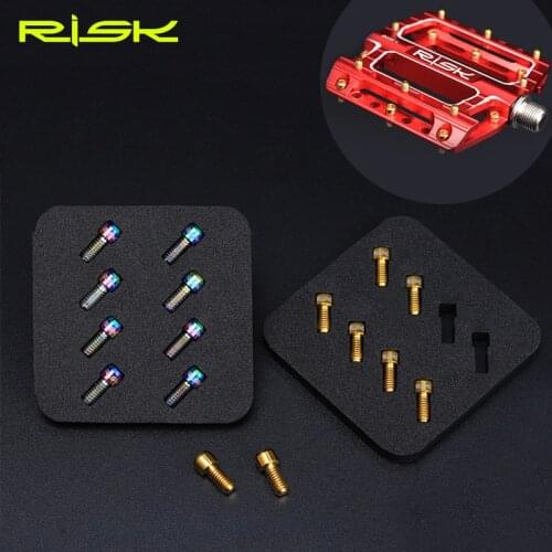RISK 8pcs/set M4x8mm Titanium Pedal Bolts For Mountain Road Bike Anti-Slip Lightweight Bike XC AM Downhill DH Pedal Screws