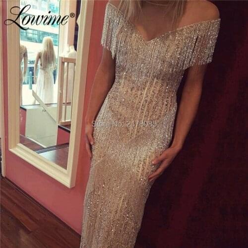 Great Gatsby Tassel Beaded Evening Dresses Diamond Silver Crystals Arabic Party Gown Turkish Islamic Dubai Mermaid Prom Dress