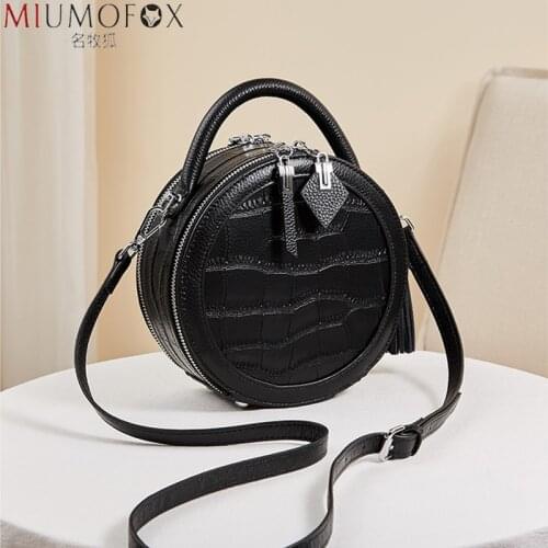 Womens Genuine Leather Round Crossbody Bag Female Small Alligator Pattern Circular Handbag Lady 2021 Shoulder Bag Gift for Girl