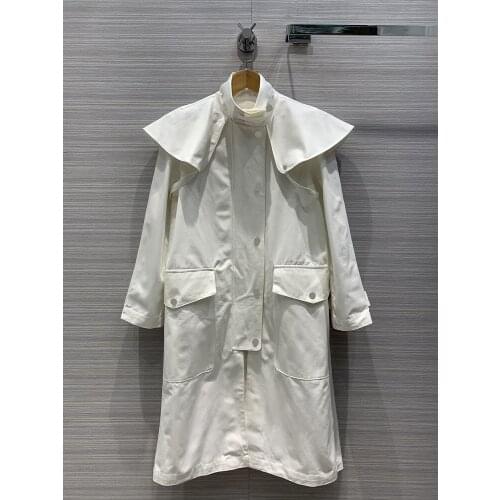 Brand 2021 Luxury Autumn Women High Quality Capable Tooling Style Stand-up Collar Shawl Wide Shoulder Windbreaker Trench