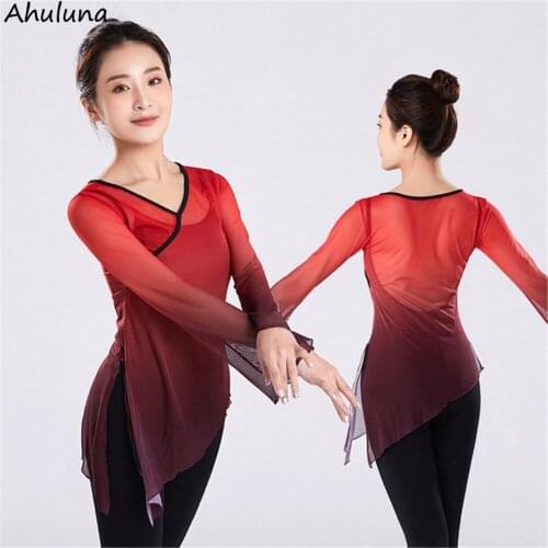 New Modern Classical Dance Tops For Women Long Sleeve Mesh Training Stage Dancing Costumes Female Clothes D042
