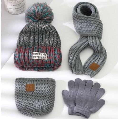 Winter Childrens Hat Gloves Hat Scarf 4-piece Set Children Girl Hat Cute Gloves Woolen Hat Support Dropshiping